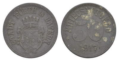 Фюрт в Баварии 50 пфеннигов 1917 Funck 145.2, Men05 8540.2, Men18 10637.2 цинк 4636-1048