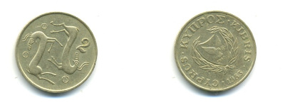 Кипр 20 центов 1983 птичка KM 57.1 никель латунь 4364-1216