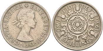 Великобритания 2 шиллинга (флорин) 1956 Елизавета II (1952-2022) KM 906, Spink 4146 медно-никель 4117-1024