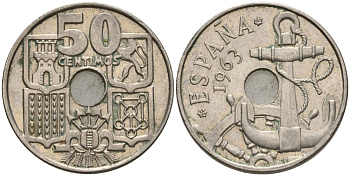 Испания 50 сентимо 1963 (64) Франсиско Франко (1939-1975) KM 777 медно-никель 4604-536