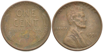 США 1 ЦЕНТ 1951 ЛИНКОЛЬН KM А132 медь цинк 218-956