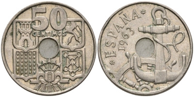 Испания 50 сентимо 1963 (64) Франсиско Франко (1939-1975) KM 777 медно-никель 4604-536