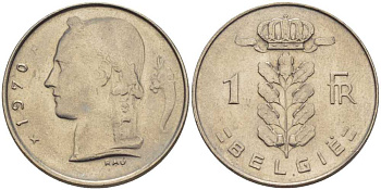 БЕЛЬГИЯ 1 ФРАНК 1970 BELGIE, БОДУЭН I (1951-1993) KM 143.1 медно-никель 202-1042