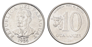 Парагвай 10 гуарани 1986 KM 167 нержавеющая сталь UNC 4668-967