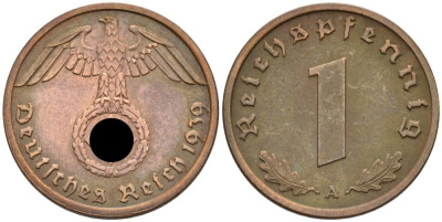 Германия 1 рейхспфенниг 1939 A KM 89, J. 361 бронза 4567-1062