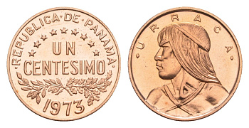 Панама 1 сентесимо 1973 Уррака, тираж 17.000 экземпляров KM 33 цинк плакированный медью PROOF 1524-242
