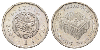 Литва 1 лит 2005 Дворец правителей Великого княжества Литовского KM 142 медно-никель UNC 4612-1035