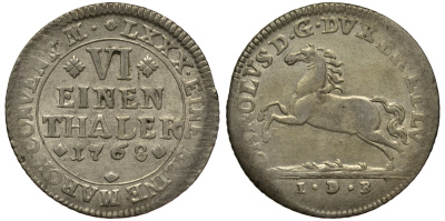 Брауншвейг-Вольфенбюттель 1/6 талера 1768 IDB, вес 5,17 гр. KM 971 серебро 413-2134