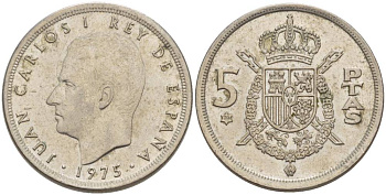 Испания 5 песет 1975 (79) Хуан Карлос I (1975-2014) KM 807 медно-никель 4551-953