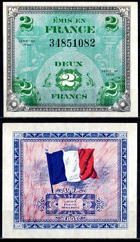 Франция 2 франка 1944 Pick 114 a бумага 7183-29-3-2