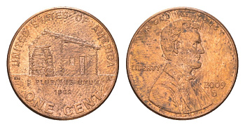 США 1 цент 2009 D, 200 лет со дня рождения Авраама Линкольна - Детство в Кентукки KM 441 цинк плакированный медью aUNC 4627-1067