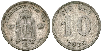 Швеция 10 эре 1896 EB, Оскар II (1872-1907) KM 755 серебро 4611-356