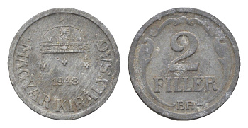 Венгрия 2 филлера 1943 BP KM 519 цинк 4665-545
