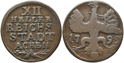 Ахен 12 геллеров 1792 свободный город KM 51 медь 4397-423