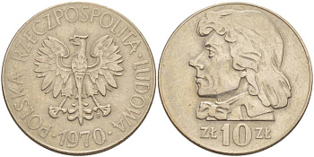 Польша 10 злотых 1970 MW, Тадеуш Костюшко (1746-1817) KM 50а медно-никель 4542-743