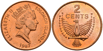 Соломоновы Острова 2 цента 1987 Елизавета II (1953-) KM 25 сталь плакированная бронзой aUNC 4563-141