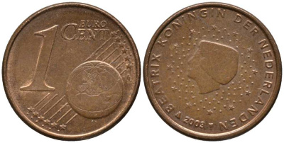 НИДЕРЛАНДЫ 1 ЕВРОЦЕНТ 2003 БЕАТРИКС KM 234 сталь плакированная медью 112-726