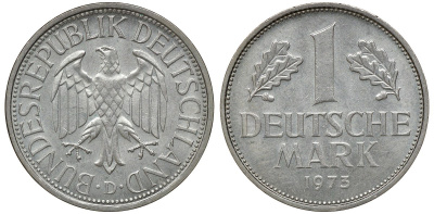 ФРГ 1 МАРКА 1973 D KM 110, J. 385 медно-никель aUNC 72-832