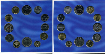 Европа набор из 12 доевровых монет разных стран 1990-1992 в оригинальном буклете UNC 4-5-1-24