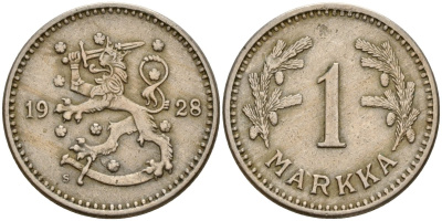 Финляндия 1 марка 1928 S KM 30 медно-никель 4580-1269