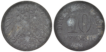 Германия 10 пфеннигов 1921 KM 26, J. 299, Weege 8 цинк 4119-1031