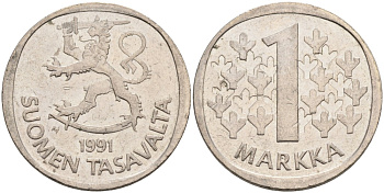 ФИНЛЯНДИЯ 1 МАРКА 1991 M KM 49a медно-никель 4563-543