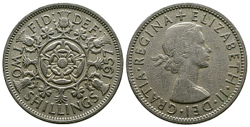 Великобритания 2 шиллинга (флорин) 1957 Елизавета II (1952-2022) KM 906, Spink 4146 медно-никель 4382-136