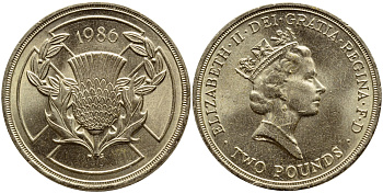 Великобритания 2 фунта 1986 Елизавета II (1952-2022), XIII Игры Британского Содружества KM 947, Spink 4311 (K1) никель латунь 36-226