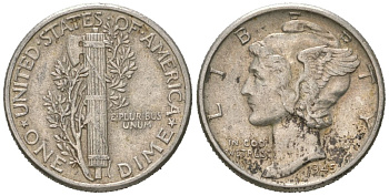 США 10 центов (дайм) 1945 KM 140 серебро 3334-1269