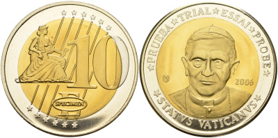Ватикан 10 евро 2006 европроба, в капсуле, с сертификатом  биметалл  PROOF  1078-2-52