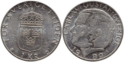 Швеция 1 крона 1989 Карл XVI Густав (1973- ) KM 852a медно-никель 4398-1213