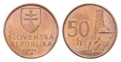 Словакия 50 геллеров 1996 KM 35 сталь плакированная медью UNC 28-743