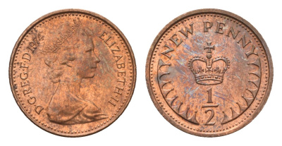 Великобритания 1/2 пенни 1974 Елизавета II (1952-2022) KM 914, Spink 4239 бронза UNC 4697-912