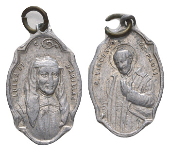 Франция религиозный медальон с изображением Викентия де Поля ND Луиза де Марийак, размер 21x14 мм, вес 0,61 гр алюминий 4655-224