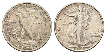 США 1/2 доллара (50 центов) 1943 S KM 142 серебро 3896-233