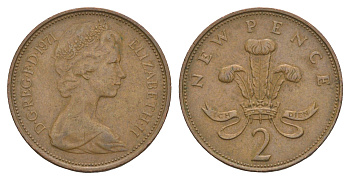 Великобритания 2 пенса 1971 Елизавета II (1952-2022) KM 916, Spink 4235 (C1) бронза 4153-1135