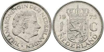 Нидерланды 1 гульден 1975 Юлиана (1948-1980) KM 184а никель 94-637