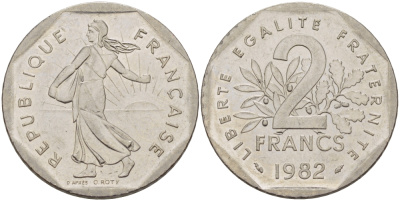 ФРАНЦИЯ 2 ФРАНКА 1982 СЕЯТЕЛЬ KM 942.1, LE FRANC 272.6 никель 34-214