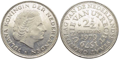Нидерланды 2 1/2 гульдена 1979 400 лет Утрехтскому союзу, Юлиана (1949-1980) KM 197 никель 109-1131