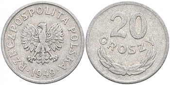 Польша 20 грошей 1949 KM 43а, Parchimowicz 207b алюминий 4516-315