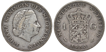 Нидерландские Антилы 1 гульден 1952 Юлиана (1948-1980) KM 2 серебро 36-937