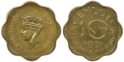 Цейлон 10 центов 1951 Георг VI KM 121 никель латунь PROOF 04-137-32
