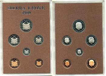 Сьерра-Леоне набор из 6 монет  1980 в оригинальной пластиковой упаковке, с сертификатом, тираж 10000 экземпляров KM PS 6   PROOF 00-00
