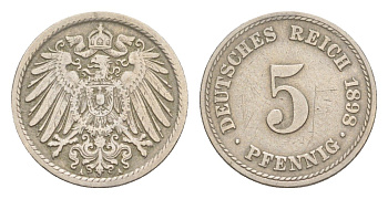 Германия 5 пфеннигов 1898 A, Вильгельм II (1888-1918) KM 11, J. 12 медно-никель 4639-1265