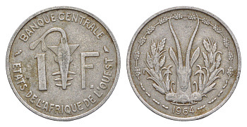 Западная Африка (BCEAO) 1 франк 1964 Центральный банк государств Западной Африки KM 3.1 алюминий 4642-221