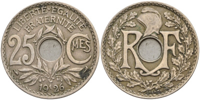 Франция 25 сантимов 1926 KM 867a, Le Franc 171.7 медно-никель 4143-426