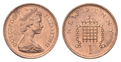 Великобритания 1 пенни 1977 Елизавета II (1952-2022) KM 915, Spink 4237 (B1) бронза UNC 4696-748