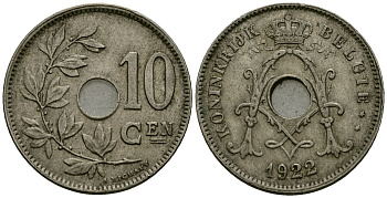Бельгия 10 сантимов 1922 Belgie KM 86 медно-никель 4172-637