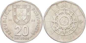 Португалия 20 эскудо 1986 KM 634 медно-никель aUNC 4143-443