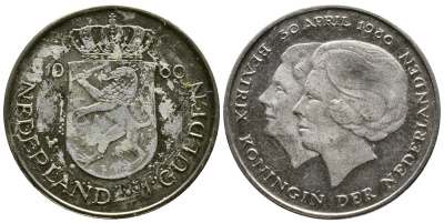 Нидерланды 1 гульден 1980 на коронацию Беатрикс, 30 апреля 1980 KM 200 никель 177-811